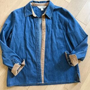 Annex Casual Corner Denim Button-Up with Tan Suede Trim